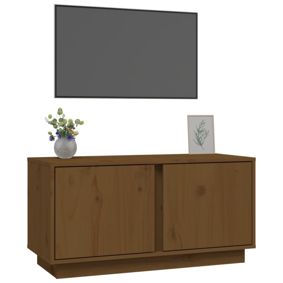 Mueble de TV madera maciza de pino marrón miel 80x35x40,5