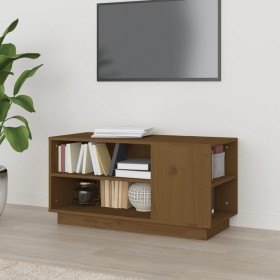 Mueble de TV madera maciza de pino marrón miel 80x35x40,5