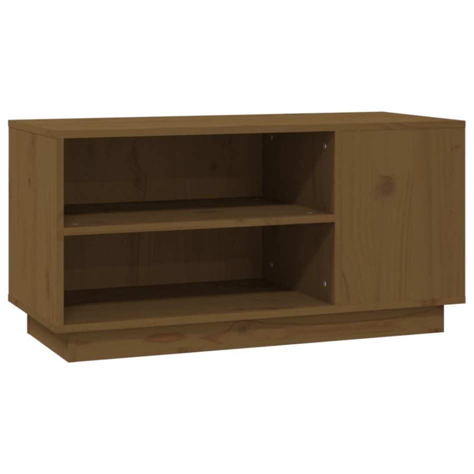 Mueble de TV madera maciza de pino marrón miel 80x35x40,5