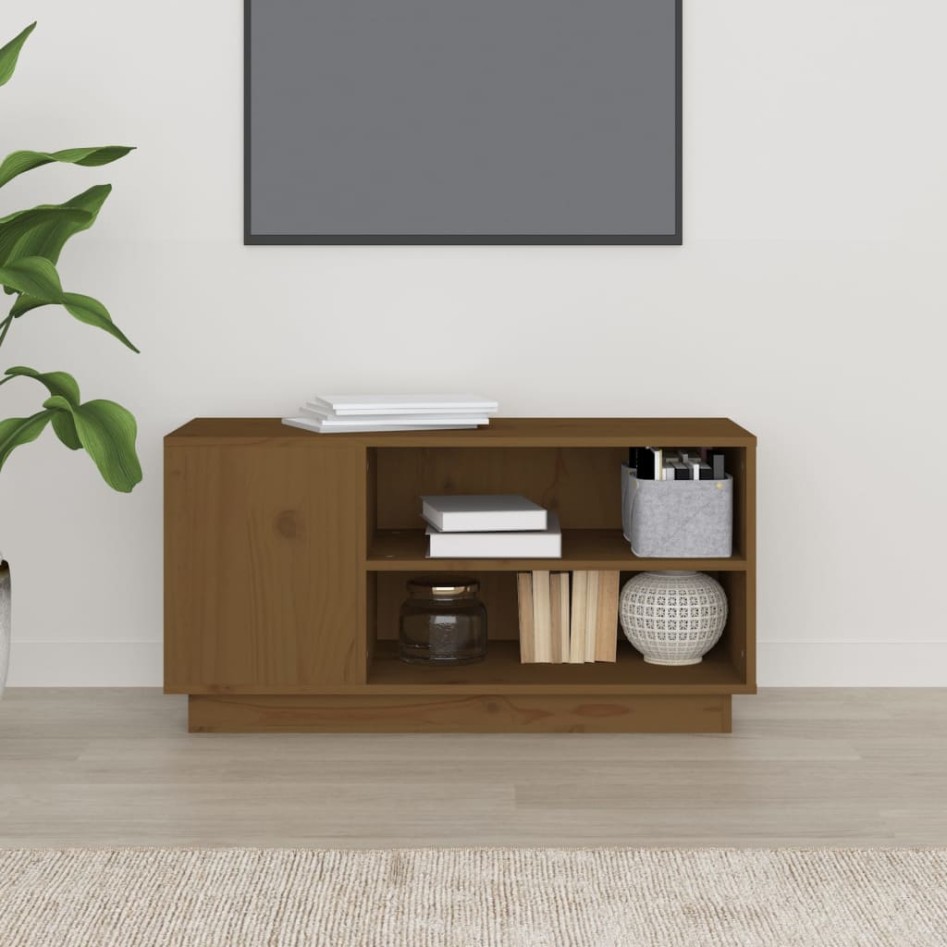 Mueble de TV madera maciza de pino marrón miel 80x35x40,5