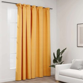Cortina opaca con ganchos look de lino amarillo 290x245