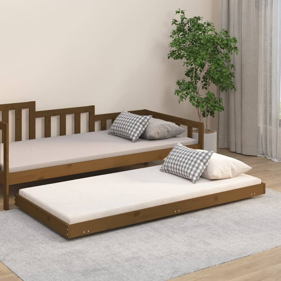 Estructura de cama madera maciza de pino marrón miel 75x190