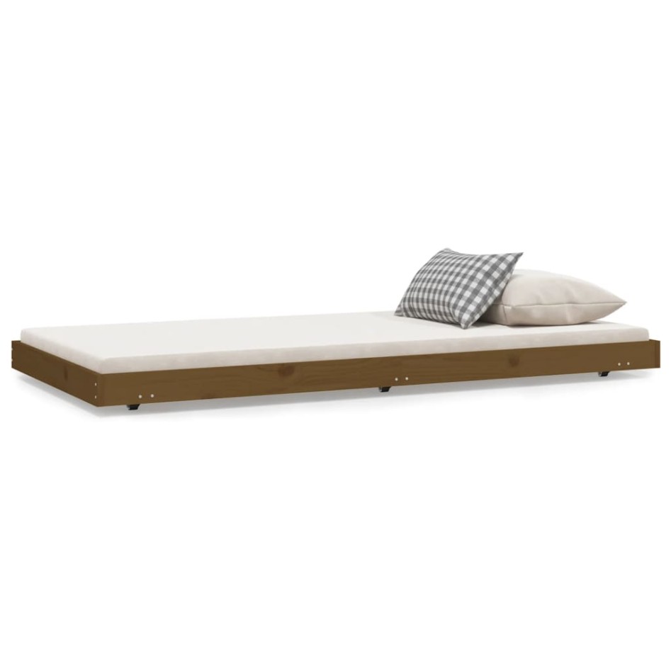 Estructura de cama madera maciza de pino marrón miel 75x190