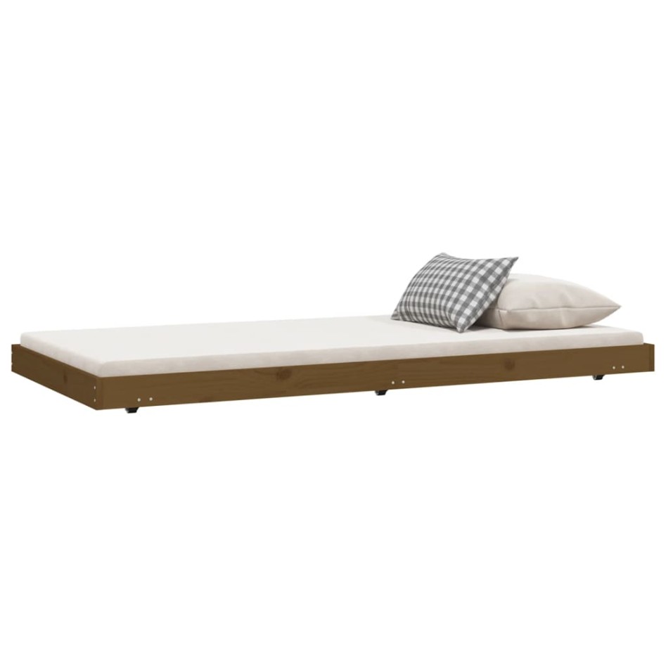 Estructura de cama madera maciza de pino marrón miel 75x190