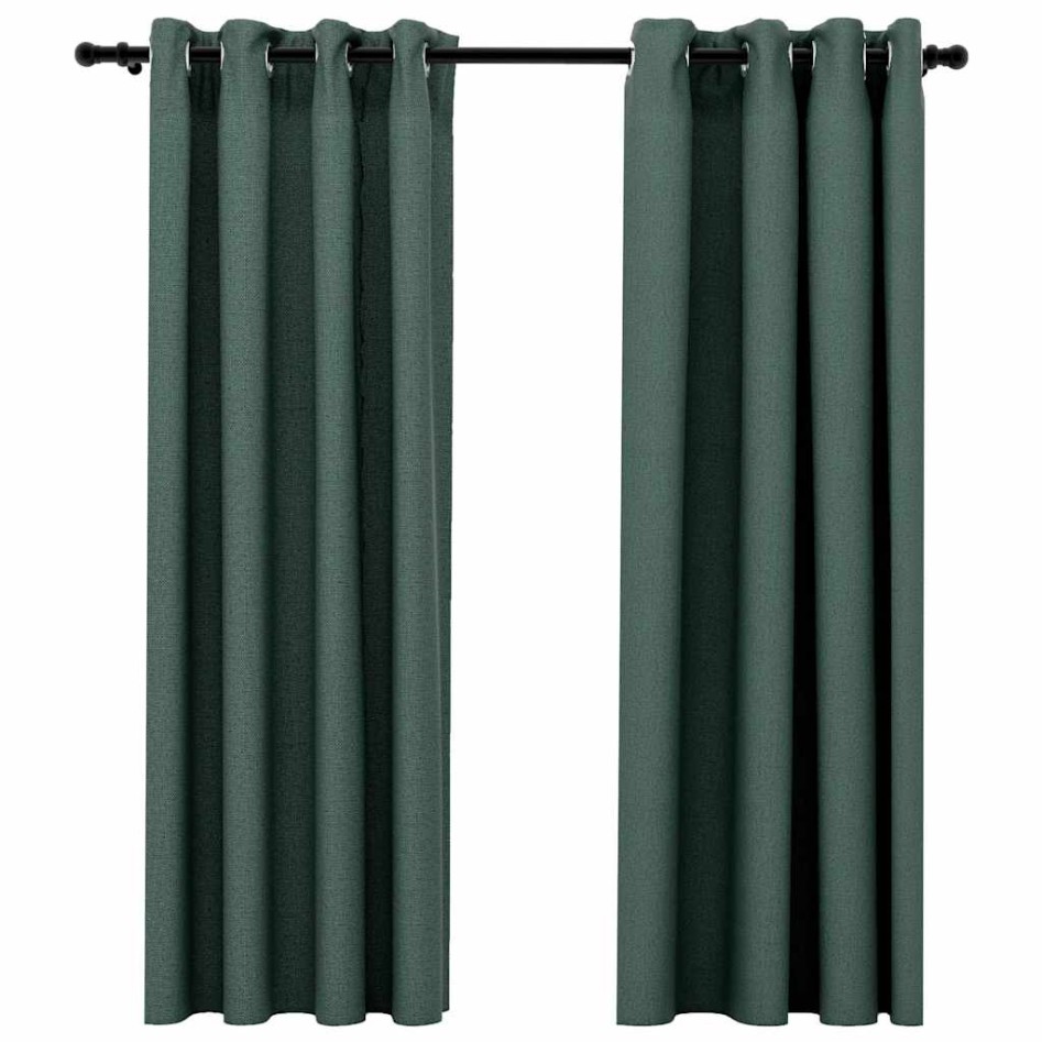 Cortinas opacas con ojales look de lino 2 pzas verde 140x175