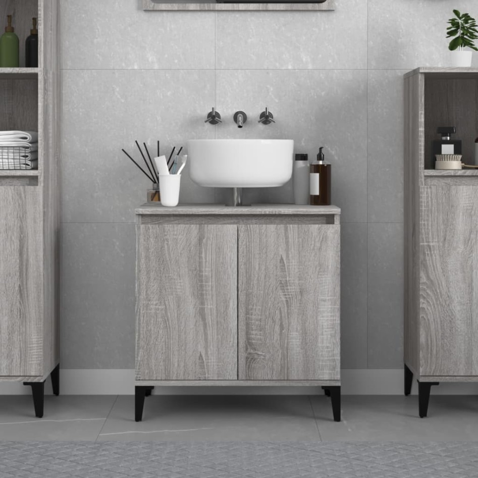 Armario de lavabo madera contrachapada gris Sonoma 58x33x60