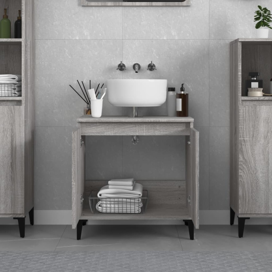 Armario de lavabo madera contrachapada gris Sonoma 58x33x60