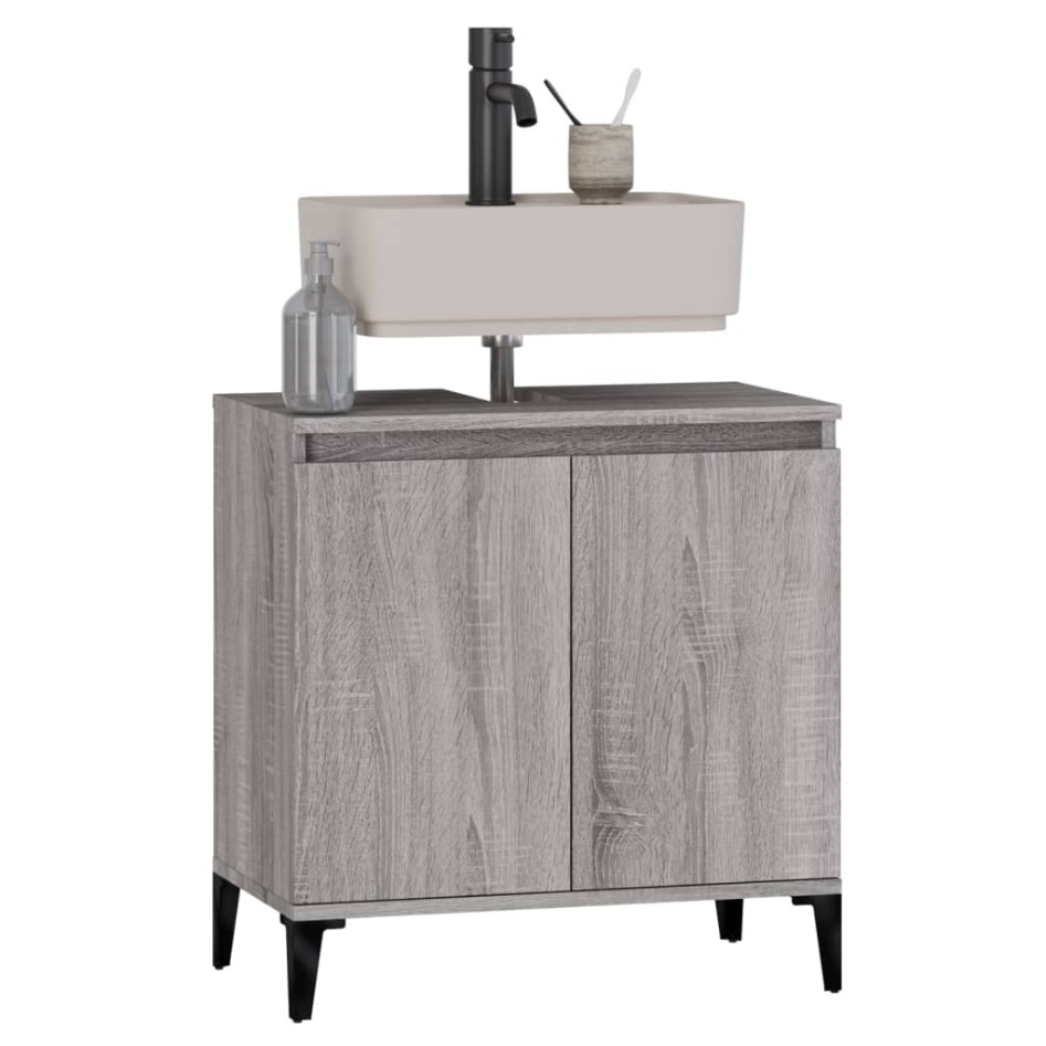 Armario de lavabo madera contrachapada gris Sonoma 58x33x60