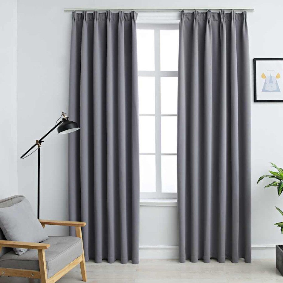 Cortinas opacas con ganchos 2 piezas gris 140x245