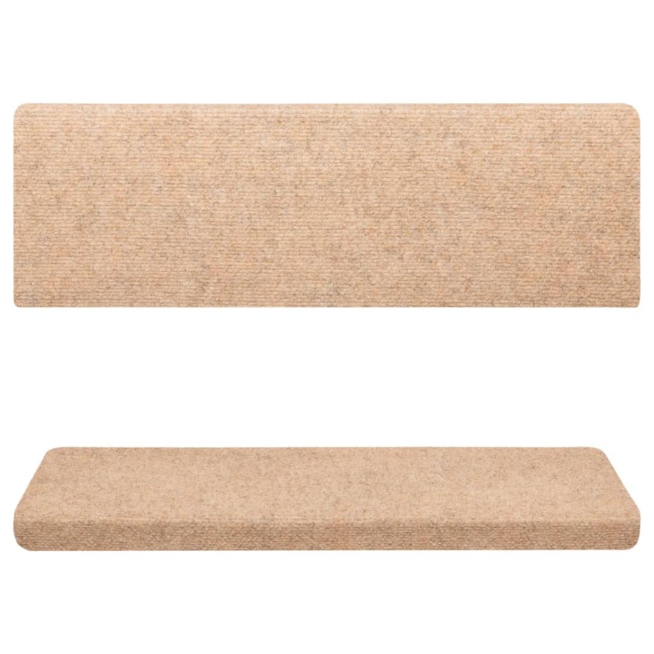 Alfombrilla de escalera 15 uds tela punzonada crema 65x21x4