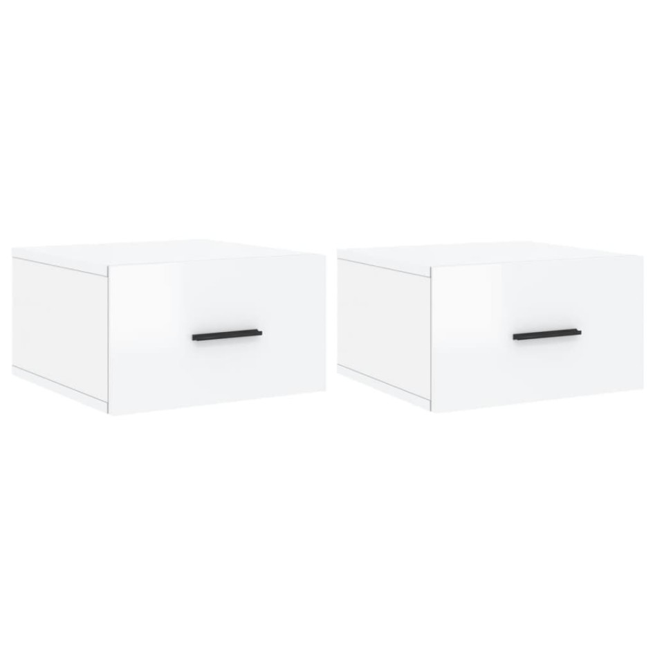 Mesitas de noche de pared 2 uds blanco brillo 35x35x20