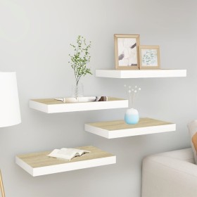 Estantes flotantes pared 4 uds MDF roble y blanco 50x23x3,8