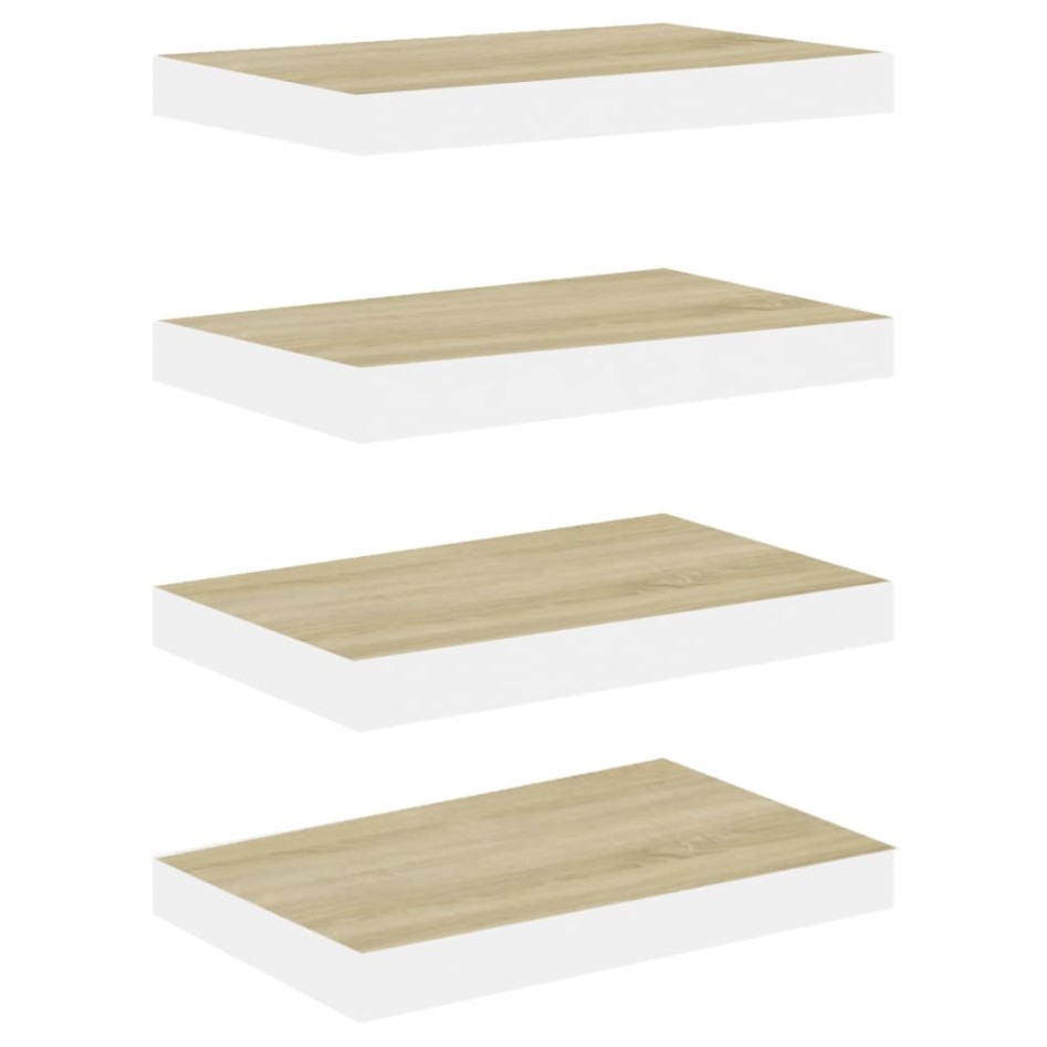 Estantes flotantes pared 4 uds MDF roble y blanco 50x23x3,8