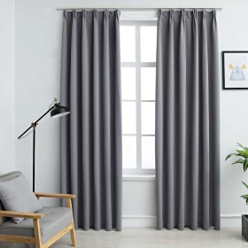 Cortinas opacas con ganchos 2 unidades gris 140x175