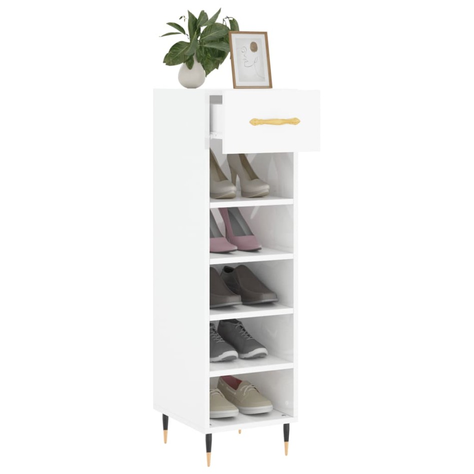 Mueble zapatero madera contrachapada blanco brillo 30x35x105