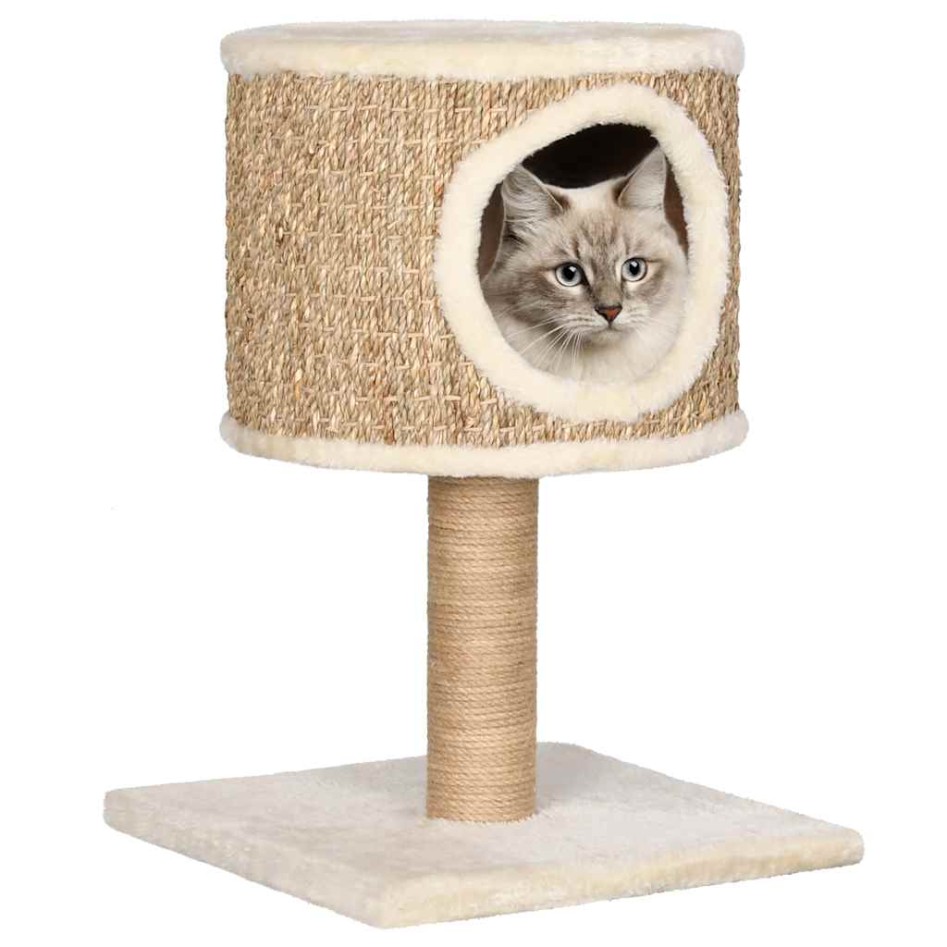 Árbol para gatos con casa y poste rascador 52 cm hierba