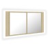 Armario espejo de baño LED acrílico roble Sonoma 90x12x45
