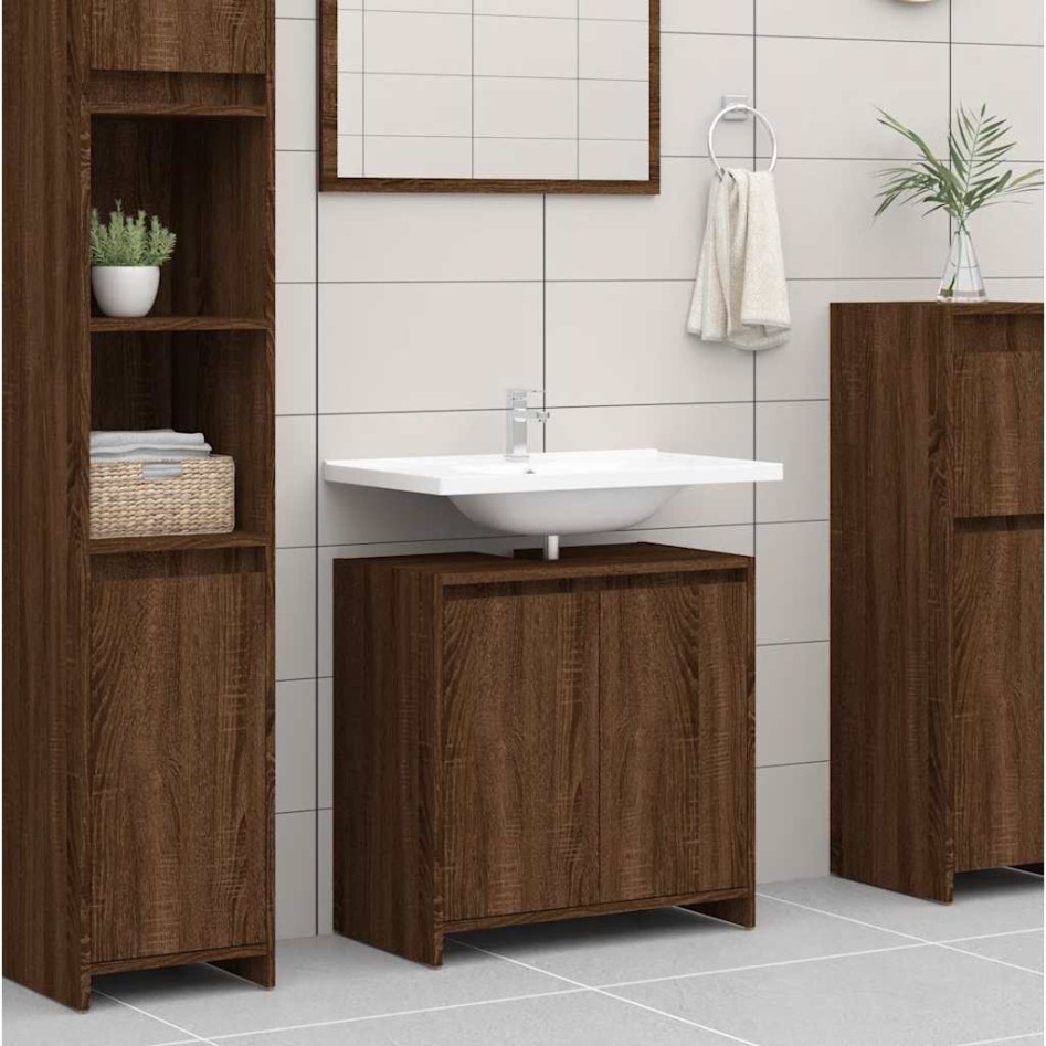 Armario de baño madera contrachapada marrón roble 60x33x61