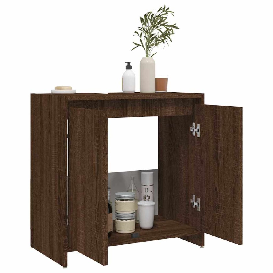 Armario de baño madera contrachapada marrón roble 60x33x61
