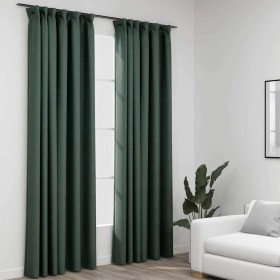 Cortinas opacas con ganchos look de lino 2 pzas verde