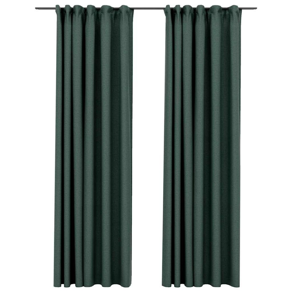 Cortinas opacas con ganchos look de lino 2 pzas verde