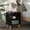 Mesita de noche con patas madera negro brillo 40x30x50 cm