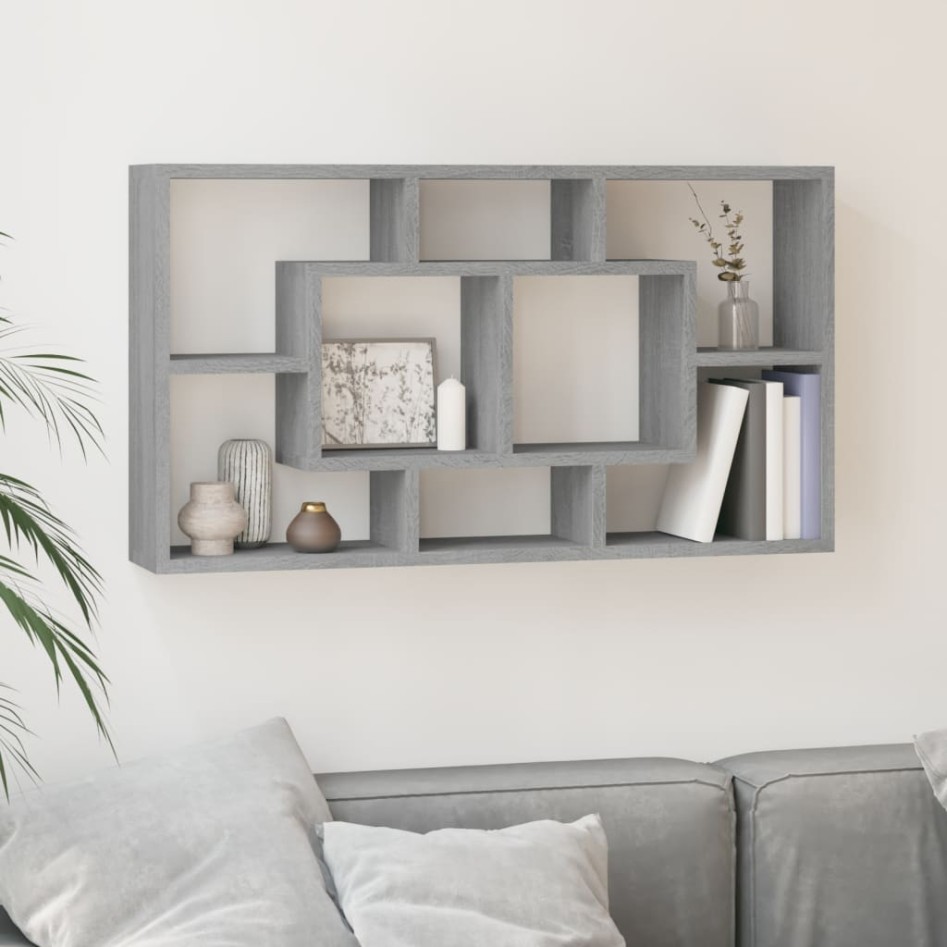 Estantería de pared con 8 compartimentos gris