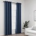 Cortinas opacas con ojales look de lino 2 pzas azul 140x245