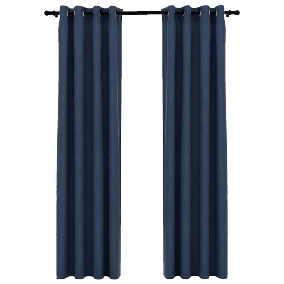 Cortinas opacas con ojales look de lino 2 pzas azul 140x245