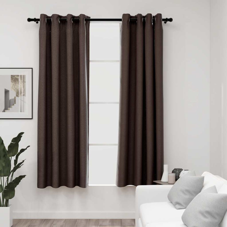 Cortinas opacas ojales look de lino 2 pzas gris topo 140x175