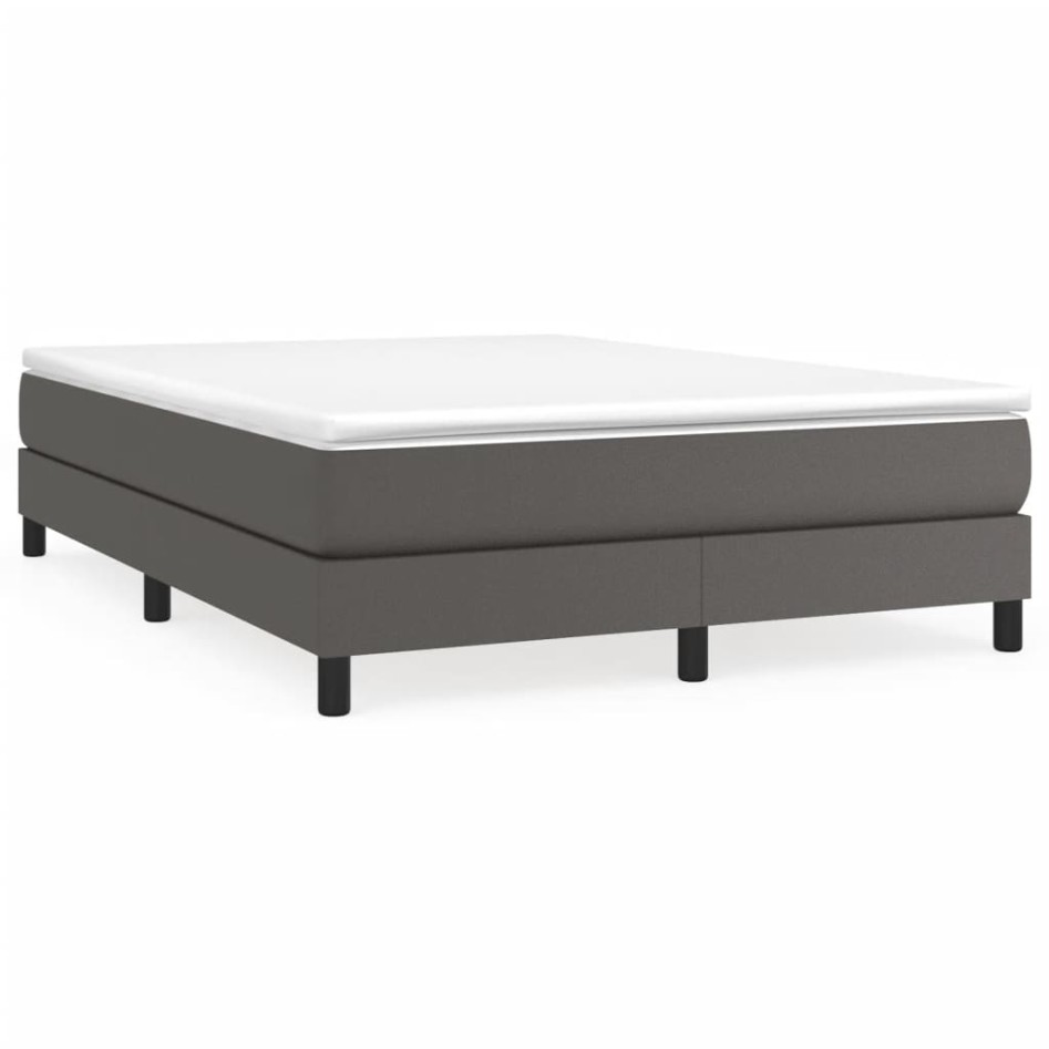 Estructura de cama box spring cuero sintético gris 140x200