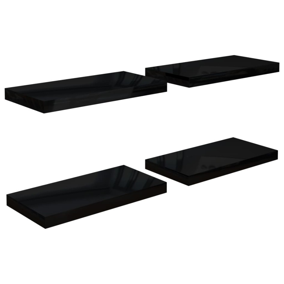 Estante flotante de pared 4 uds MDF negro brillo 50x23x3,8