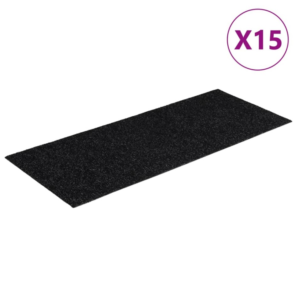 Alfombrilla autoadhesiva escalera 15 uds negro 60x25