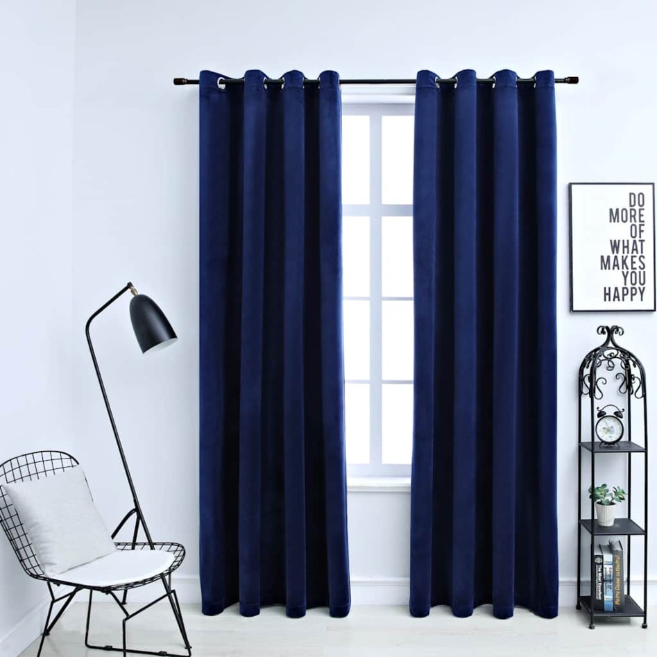 Cortinas opacas anillas 2 pzas terciopelo azul oscuro