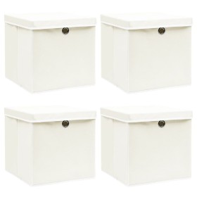 Cajas de almacenaje con tapas 4 uds tela blanco 32x32x32