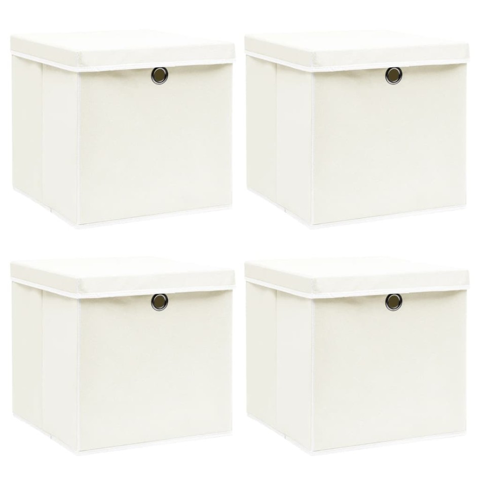 Cajas de almacenaje con tapas 4 uds tela blanco 32x32x32