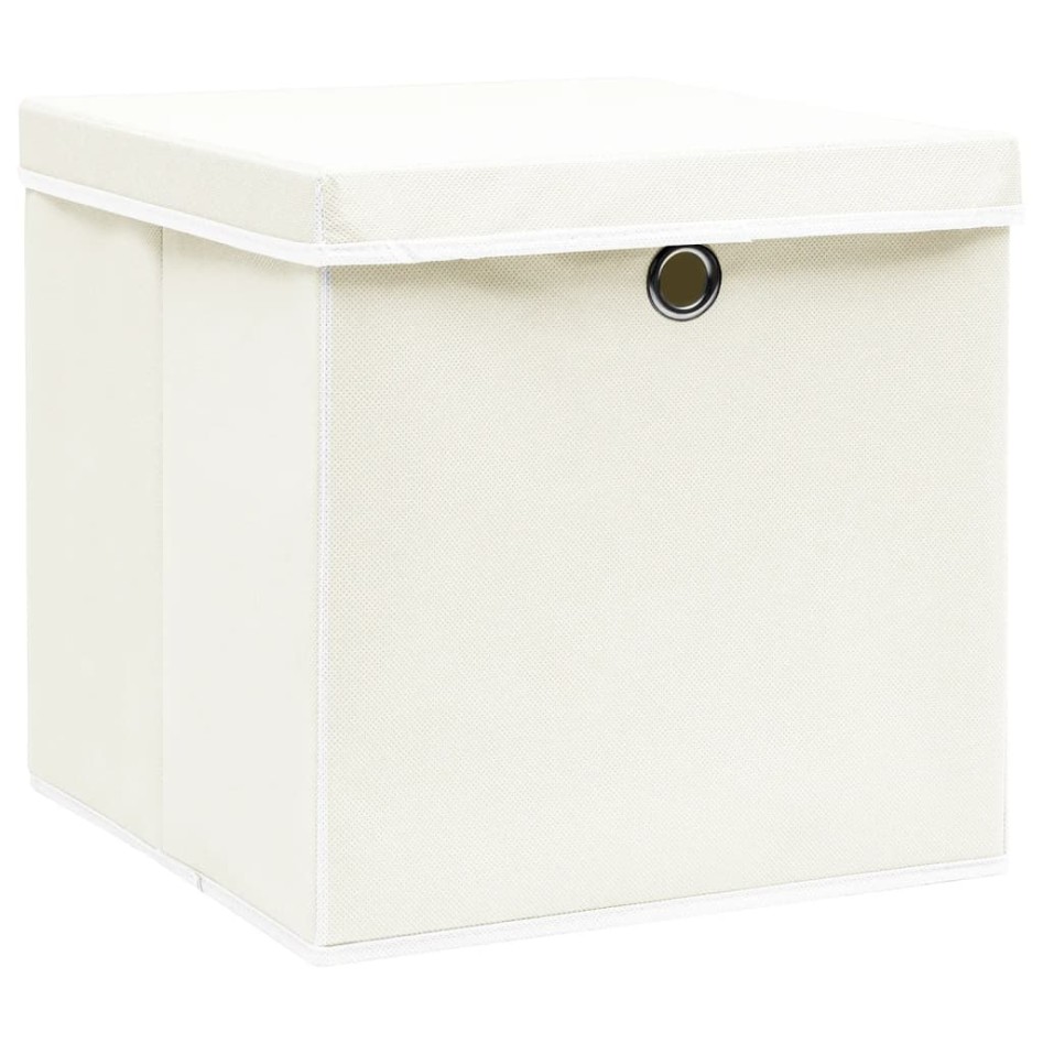 Cajas de almacenaje con tapas 4 uds tela blanco 32x32x32