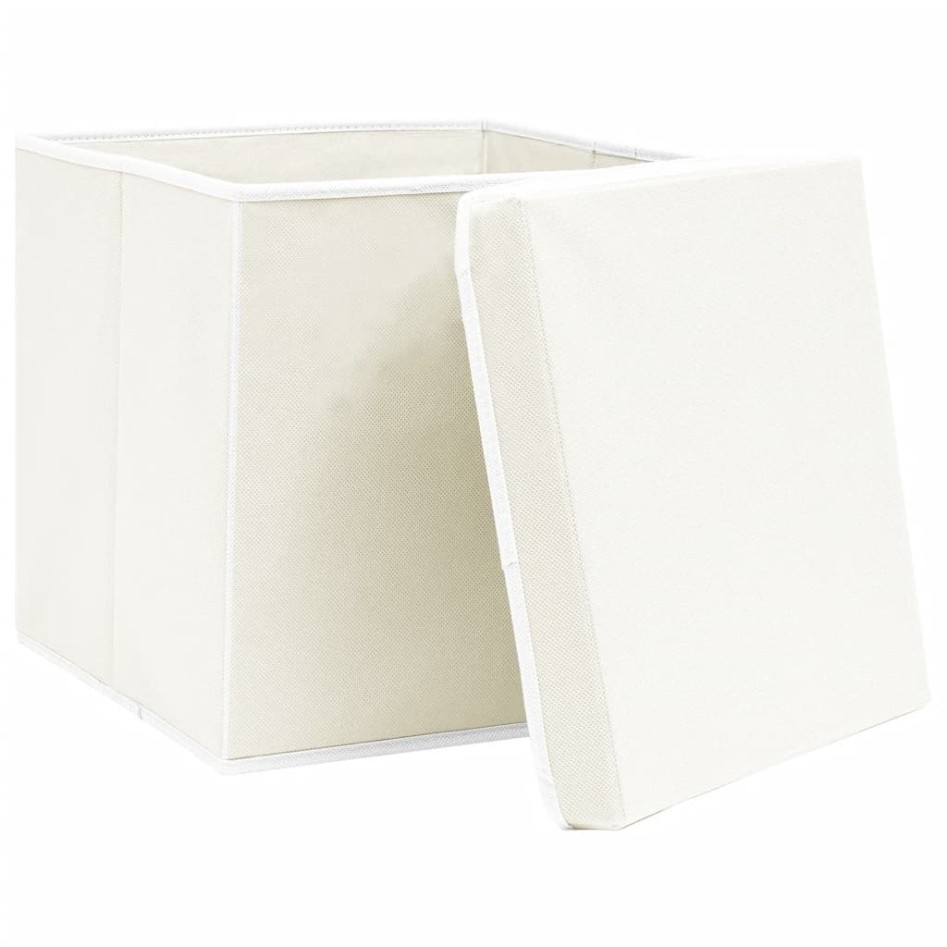 Cajas de almacenaje con tapas 4 uds tela blanco 32x32x32