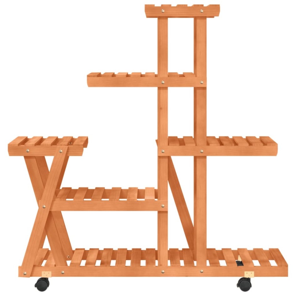 Soporte de flores con ruedas madera maciza abeto 95x25x101