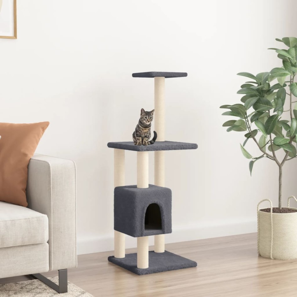 Rascador para gatos con postes de sisal gris oscuro 104