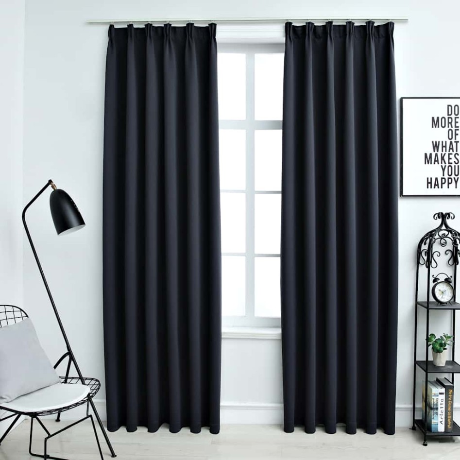 Cortinas opacas con ganchos 2 piezas gris antracita 140x245