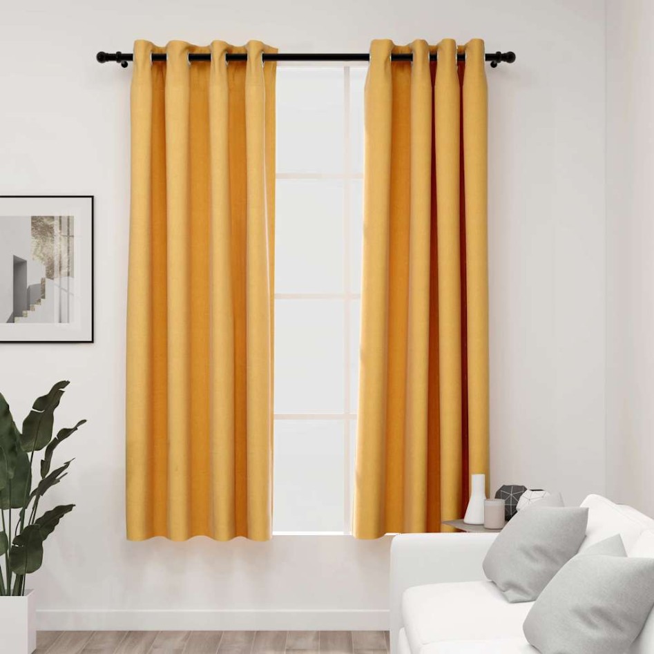 Cortinas opacas con ojales look lino 2 pzas amarillo 140x175