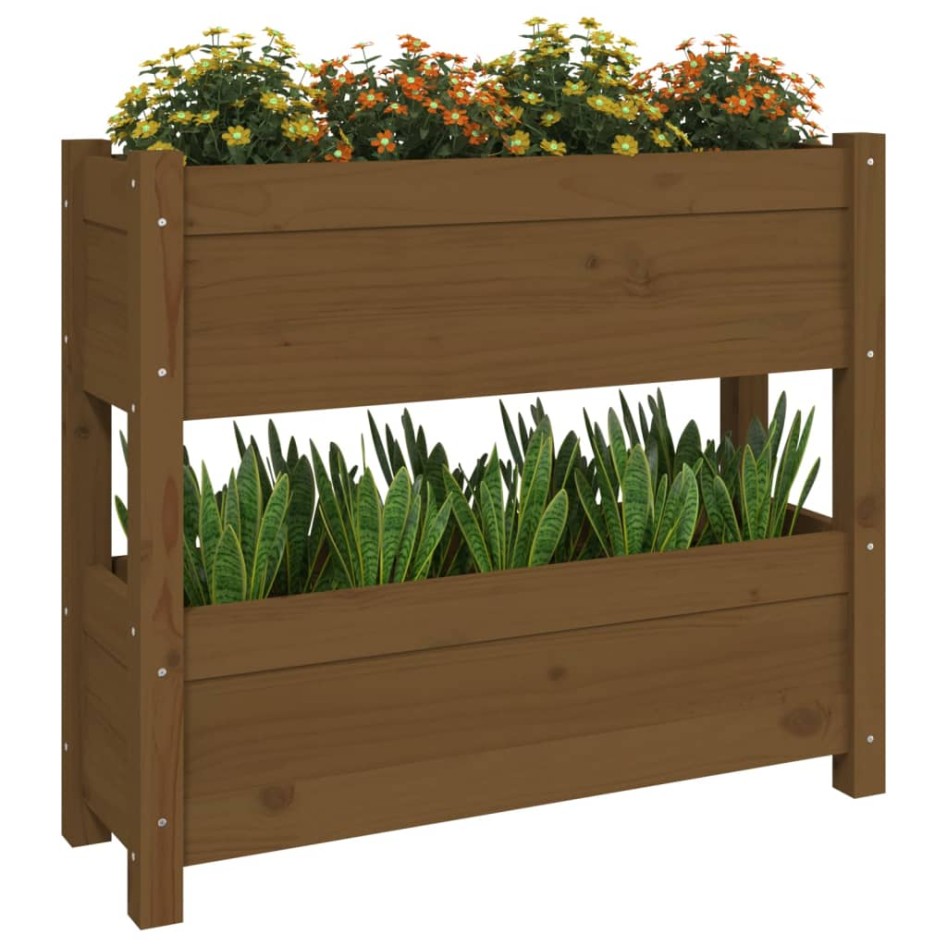 Jardinera de madera maciza de pino marrón miel 77x25x66