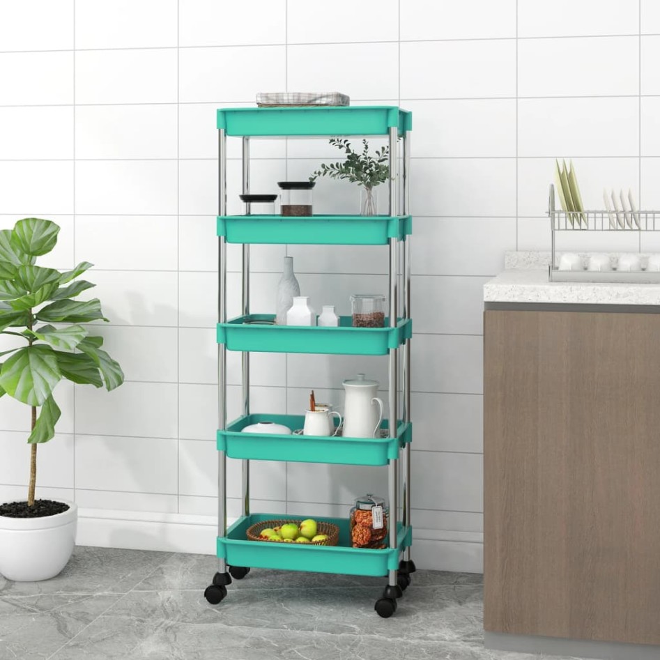 Carrito de cocina 5 niveles hierro y ABS turquesa 42x29x128