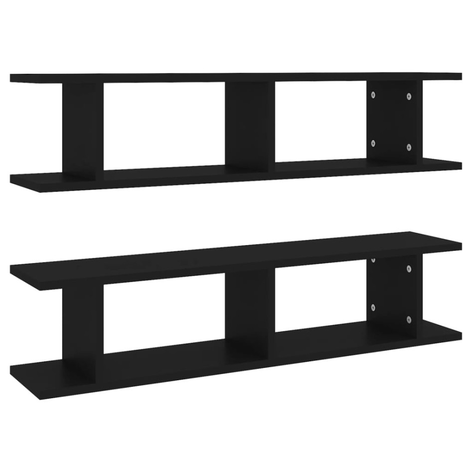 Estantes de pared 2 uds madera contrachapada negro 90x18x20