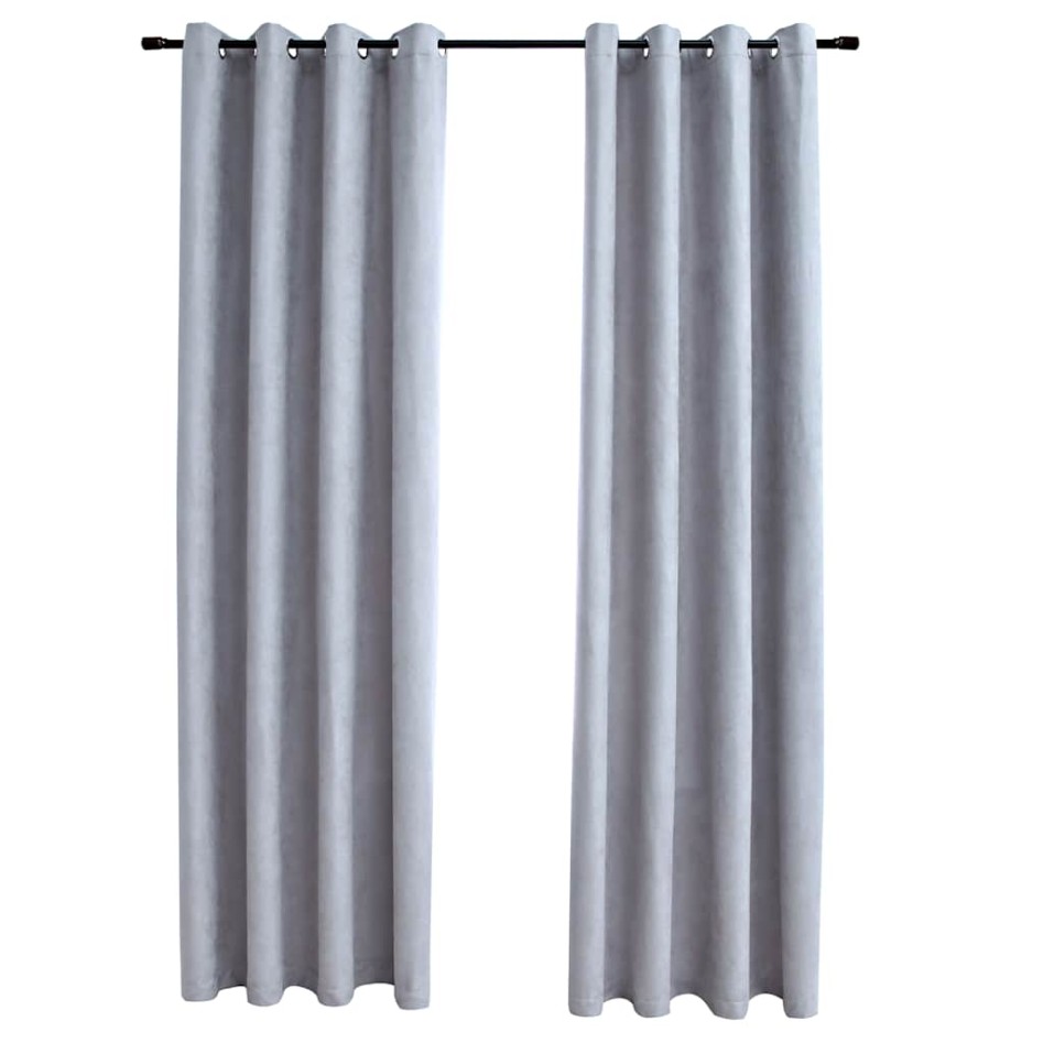 Cortinas opacas con anillas de metal 2 pzs gris 140x175