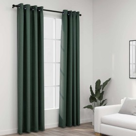 Cortinas opacas con ojales look de lino 2 pzas verde 140x245