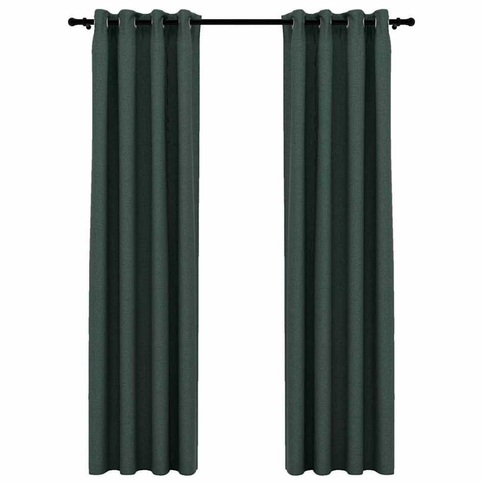 Cortinas opacas con ojales look de lino 2 pzas verde 140x245
