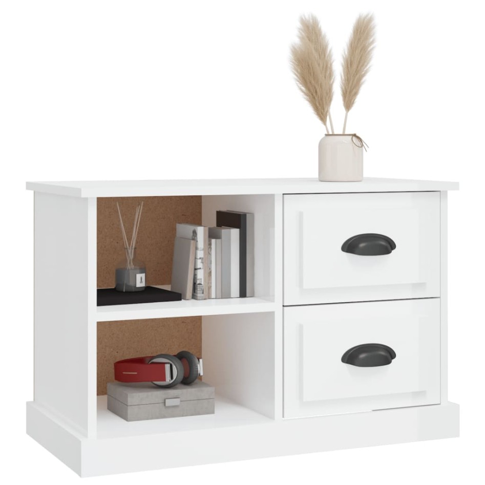 Mueble de TV madera contrachapada blanco brillo 73x35,5x47,5