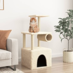 Rascador para gatos con postes de sisal color crema 109,5